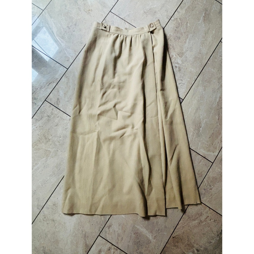 Vintage Kasper for JL Sport Wool Skirt Tan Beige Midi Dark Academia Size 8